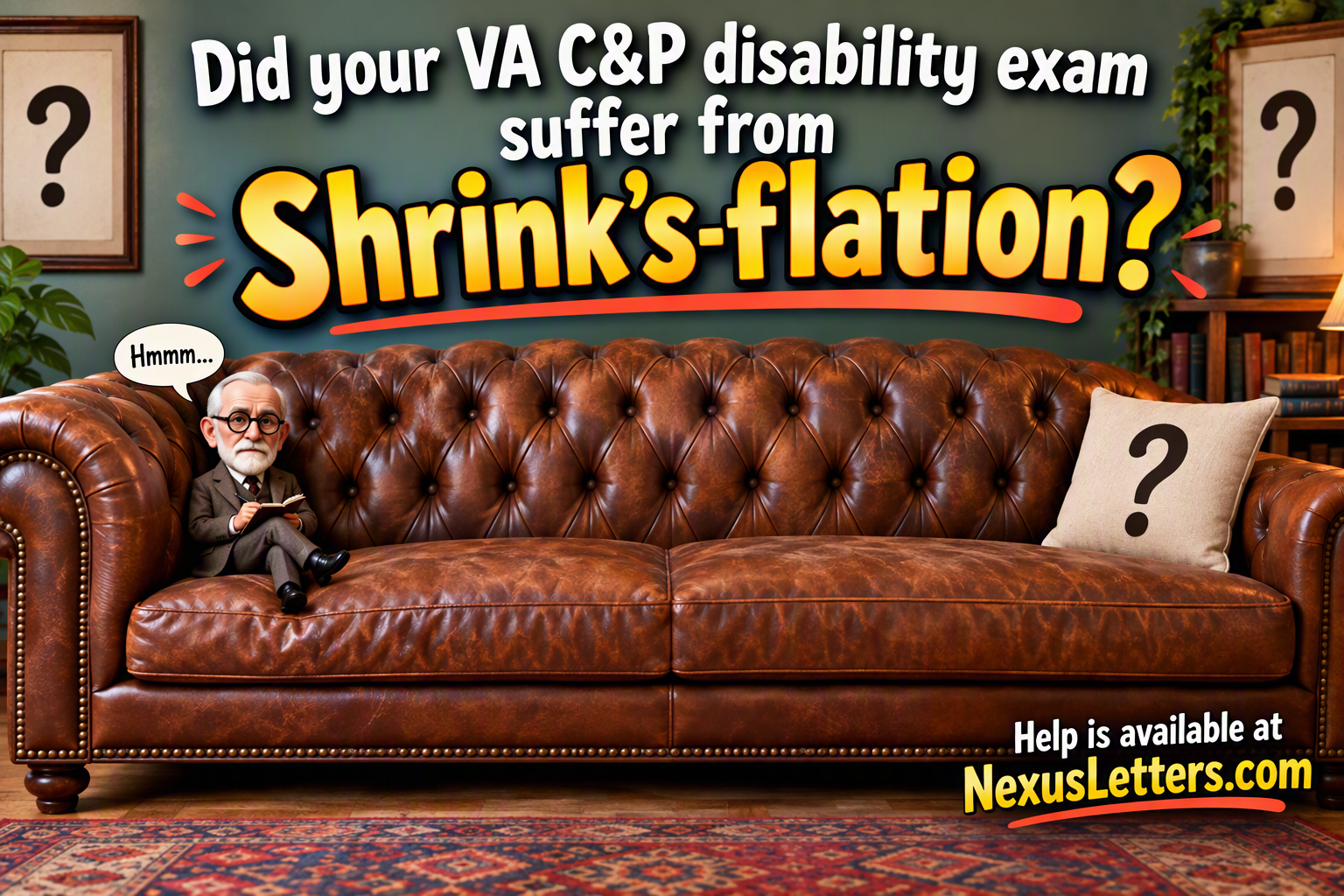 image of a tiny C&P examiner that looks like Freud sitting on a couch